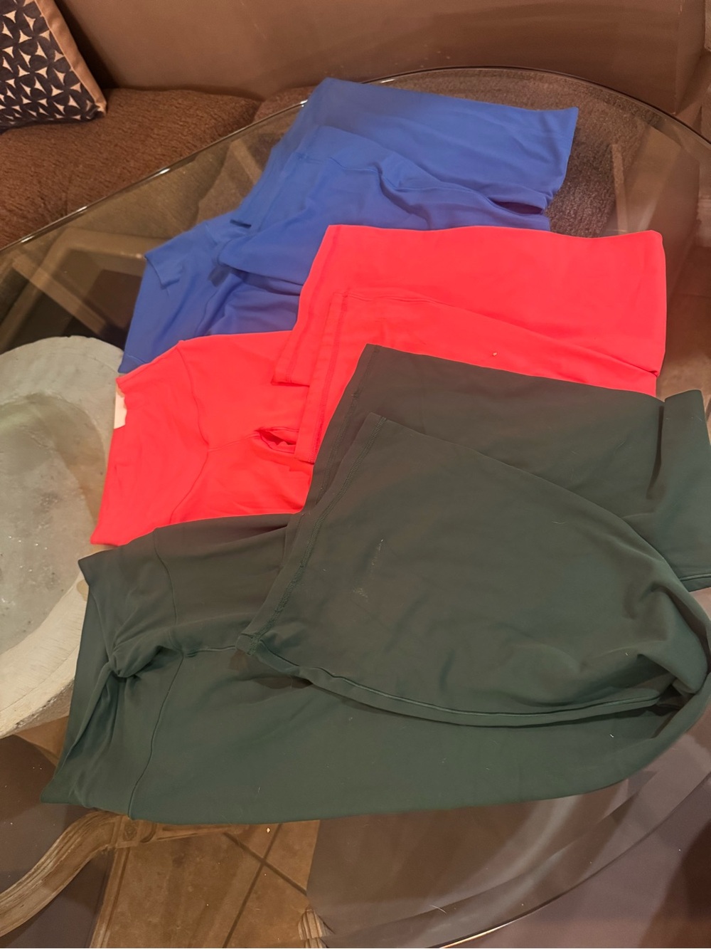 aerie Leggings Trio in Blue, Red, and Dark Green